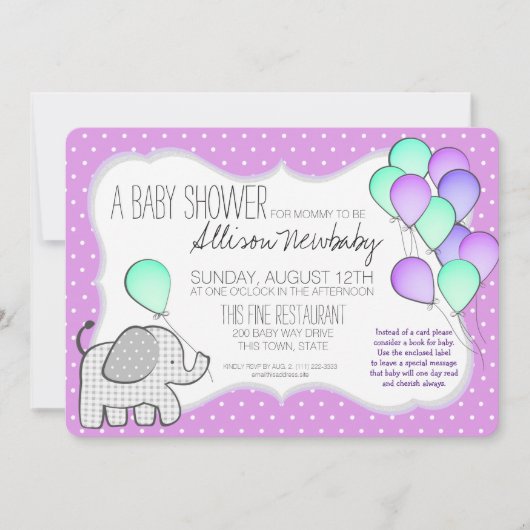 Baby Elephant and Balloons Magenta Baby shower Kaart (Voorkant)