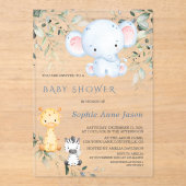 Baby Elephant and Friends Safari Boy Baby shower Acryl Uitnodigingen (Voorkant)