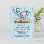 Baby Elephant and Wildflower Boy Baby shower Kaart (Staand voorkant)