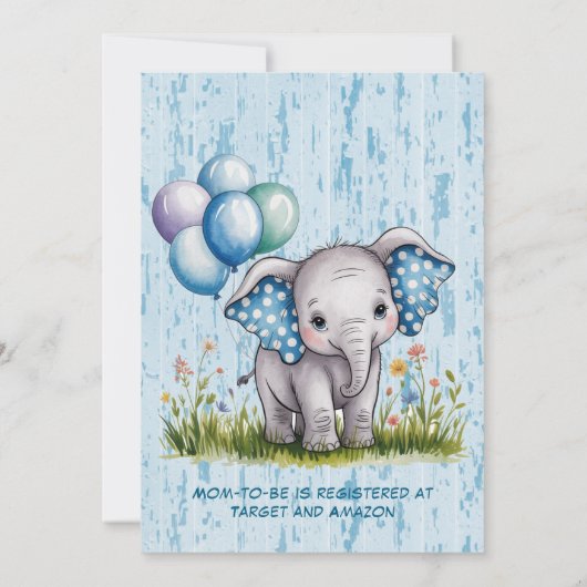 Baby Elephant and Wildflower Boy Baby shower Kaart (Achterkant)