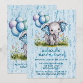 Baby Elephant and Wildflower Boy Baby shower Kaart (Voorkant / Achterkant)