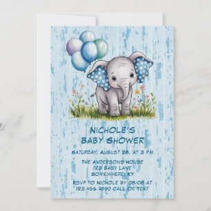 Baby Elephant and Wildflower Boy Baby shower Kaart