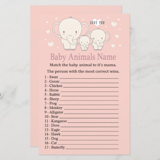Baby Elephant Baby Animals Name Game (Voorkant / Achterkant)