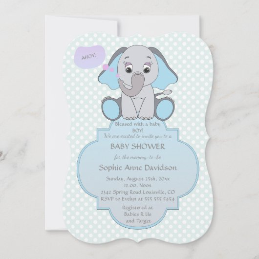 Baby Elephant Baby Boy Baby shower nodigt uit Kaart (Voorkant)