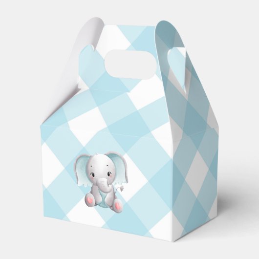 Baby Elephant Baby Boy Favor Box Play Gingham Bedankdoosjes (Voorkant Zijde)