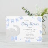 Baby Elephant Baby shower Boy Invitations Kaart (Staand voorkant)