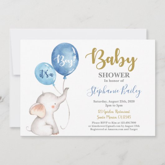 Baby Elephant Baby shower Boy Uitnodiging (Voorkant)