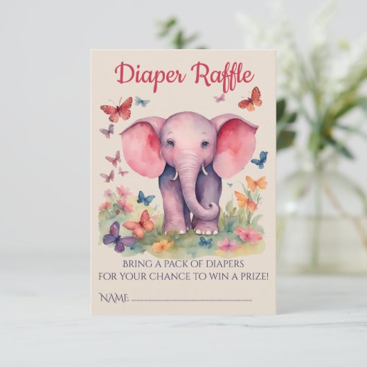 Baby Elephant Baby shower Diaper Raffle Informatiekaartje (Staand voorkant)