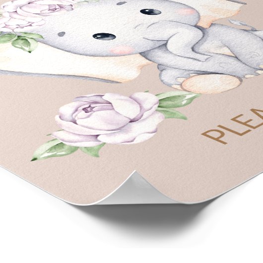 Baby Elephant Baby shower Favors Sign Poster (Hoek)