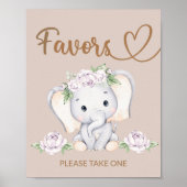Baby Elephant Baby shower Favors Sign Poster (Voorkant)