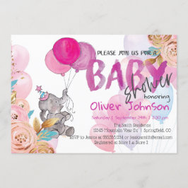 Baby Elephant Baby shower Girl Invitation Kaart