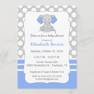 Baby Elephant Baby shower Invitation blue Kaart
