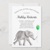 Baby Elephant Baby shower Invitation, Green & Grey Kaart (Voorkant)