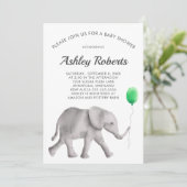 Baby Elephant Baby shower Invitation, Green & Grey Kaart (Staand voorkant)