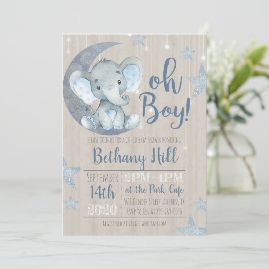 Baby Elephant Baby shower Invitation Kaart (Staand voorkant)