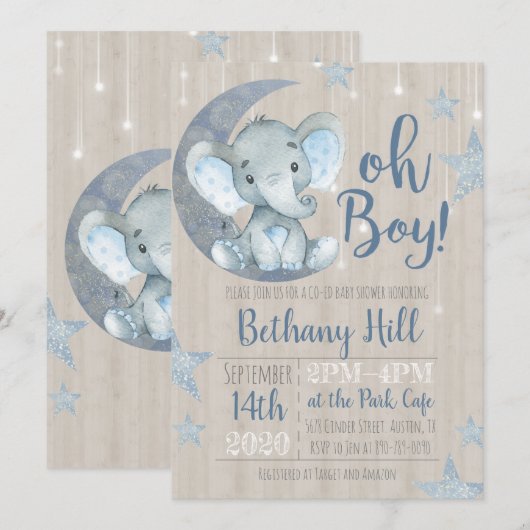 Baby Elephant Baby shower Invitation Kaart (Voorkant / Achterkant)