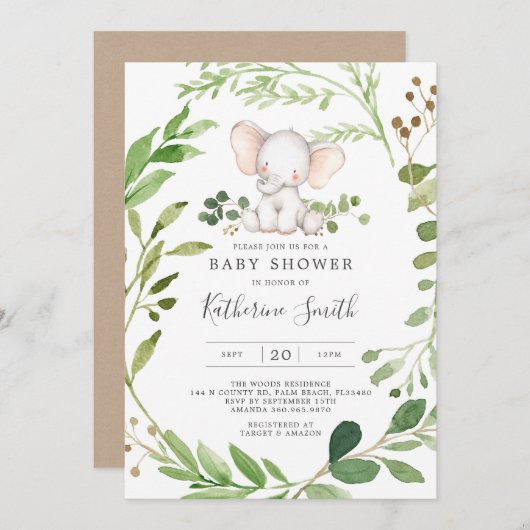 Baby Elephant Baby shower Invitation Kaart (Voorkant / Achterkant)