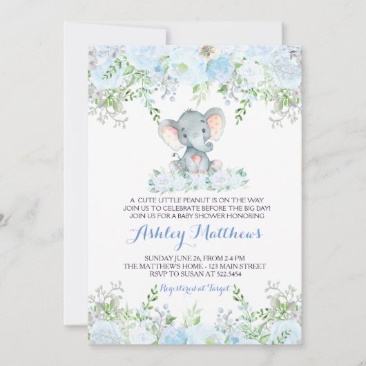 baby Elephant Baby Shower Invitations Kaart (Voorkant)