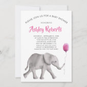 Baby Elephant Baby shower Invite, Pink & Grey Kaart (Voorkant)