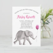 Baby Elephant Baby shower Invite, Pink & Grey Kaart (Staand voorkant)
