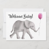 Baby Elephant Baby shower Invite, Pink & Grey Kaart (Achterkant)