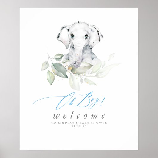 Baby Elephant Baby shower Oh Boy Welkom Poster (Voorkant)