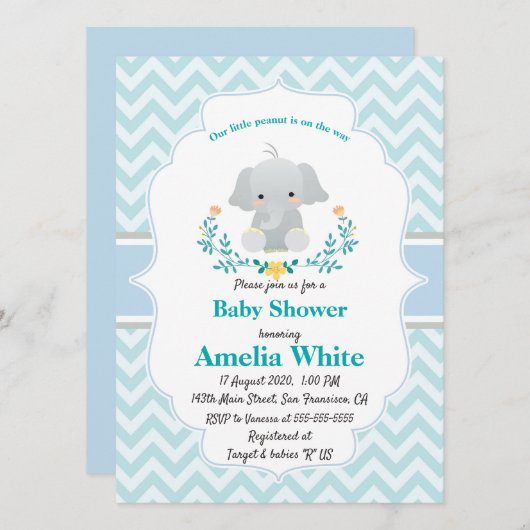 Baby Elephant Baby shower Uitnodigen Kaart (Voorkant / Achterkant)