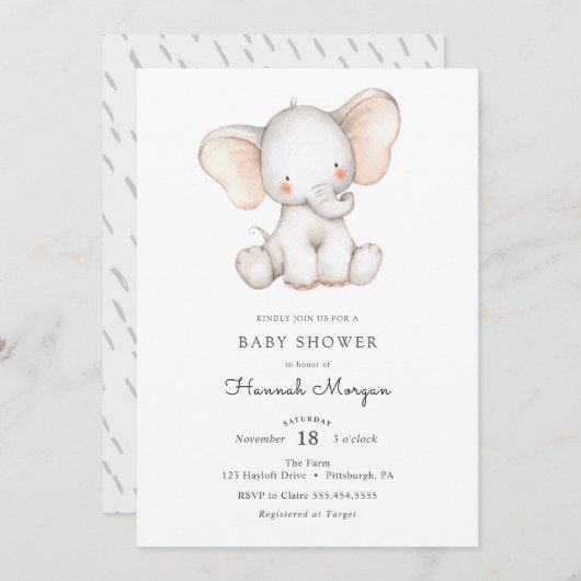 Baby Elephant baby shower-uitnodiging Kaart (Voorkant / Achterkant)
