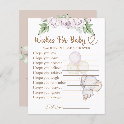 Baby Elephant Baby shower wenst Baby Kaart (Voorkant / Achterkant)