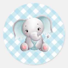 Baby Elephant Baby Sticker Blue Play Gingham