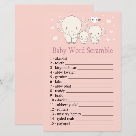 Baby Elephant Baby word scramble game (Voorkant / Achterkant)