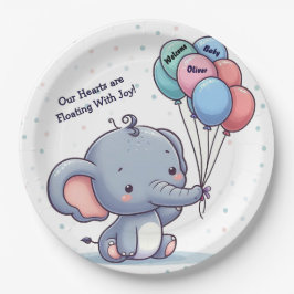 Baby Elephant Balloon Baby Shower Paper Plates  Papieren Bordje