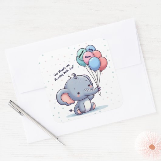 Baby Elephant Balloon Sticker (Envelop)
