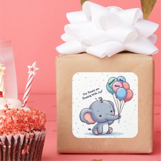 Baby Elephant Balloon Sticker (Feest)