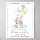 Baby Elephant & Balloons Dream Big Nursery Decor Poster (Voorkant)