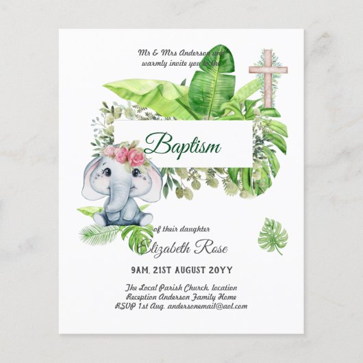 Baby Elephant BAPTISM Bautizo Bautismo Uitnodiging Flyer (Voorkant)