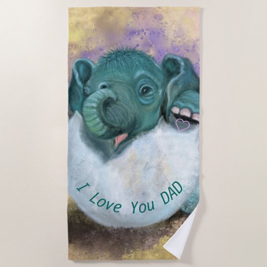 Baby Elephant Beach Handdoeken Tekst - I Love You  (Voorkant)
