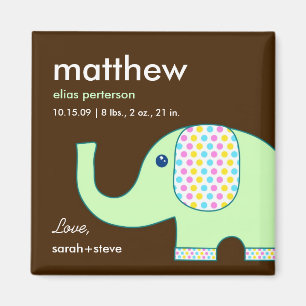 Baby Elephant Birth Announounding Magnet