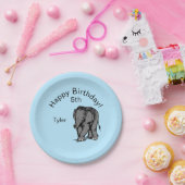 Baby Elephant Birthday Blue Papieren Bordje (Feest)