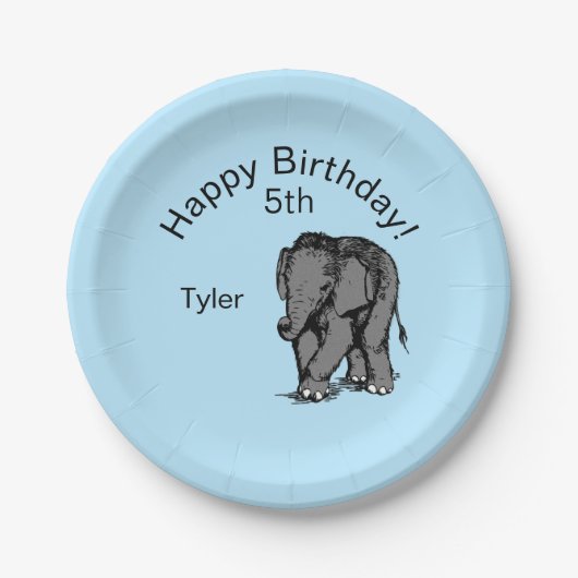 Baby Elephant Birthday Blue Papieren Bordje (Voorkant)