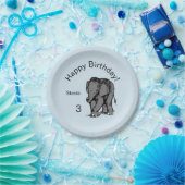 Baby Elephant Birthday Blue Papieren Bordje (Feest)