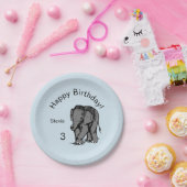Baby Elephant Birthday Blue Papieren Bordje (Feest)