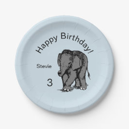 Baby Elephant Birthday Blue Papieren Bordje
