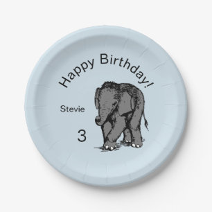 Baby Elephant Birthday Blue Papieren Bordje