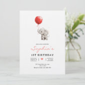 Baby Elephant Birthday Invite, Kids 1st Birhday Kaart (Staand voorkant)