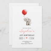 Baby Elephant Birthday Invite, Kids 1st Birhday Kaart (Voorkant / Achterkant)