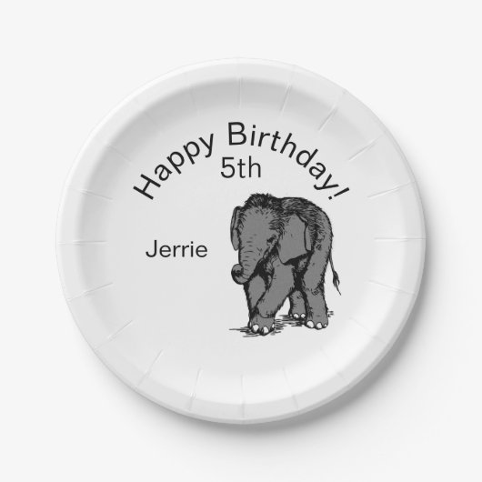 Baby Elephant Birthday Papieren Bordje (Voorkant)