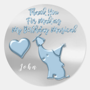 Baby Elephant Birthday Party Favor Dank BlueHeart Ronde Sticker