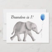 Baby Elephant Birthday Party Invitation Blue Grey Kaart (Achterkant)