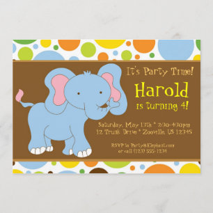 Baby Elephant Birthday Party Invitation Kaart